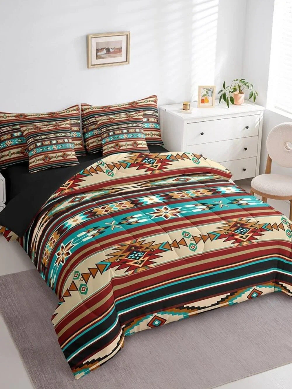 Bohemian Aztec Bed in a Bag Boho Exotic 7 PCS Comforter Set with Sheets for Kids
